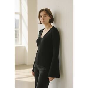 cache black long-sleeve top size large 78%silk 22%spandex beaded detailing